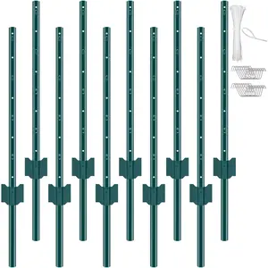 3 Feet Fence Post 10 Pack T-Post Heavy Duty Metal Fence Posts Green For Garden And Outdoor Fencing, Durable Galvanized Steel Construction With Weather Resistant, Easy Install, Landscape Border Posts For Secure Ground Support