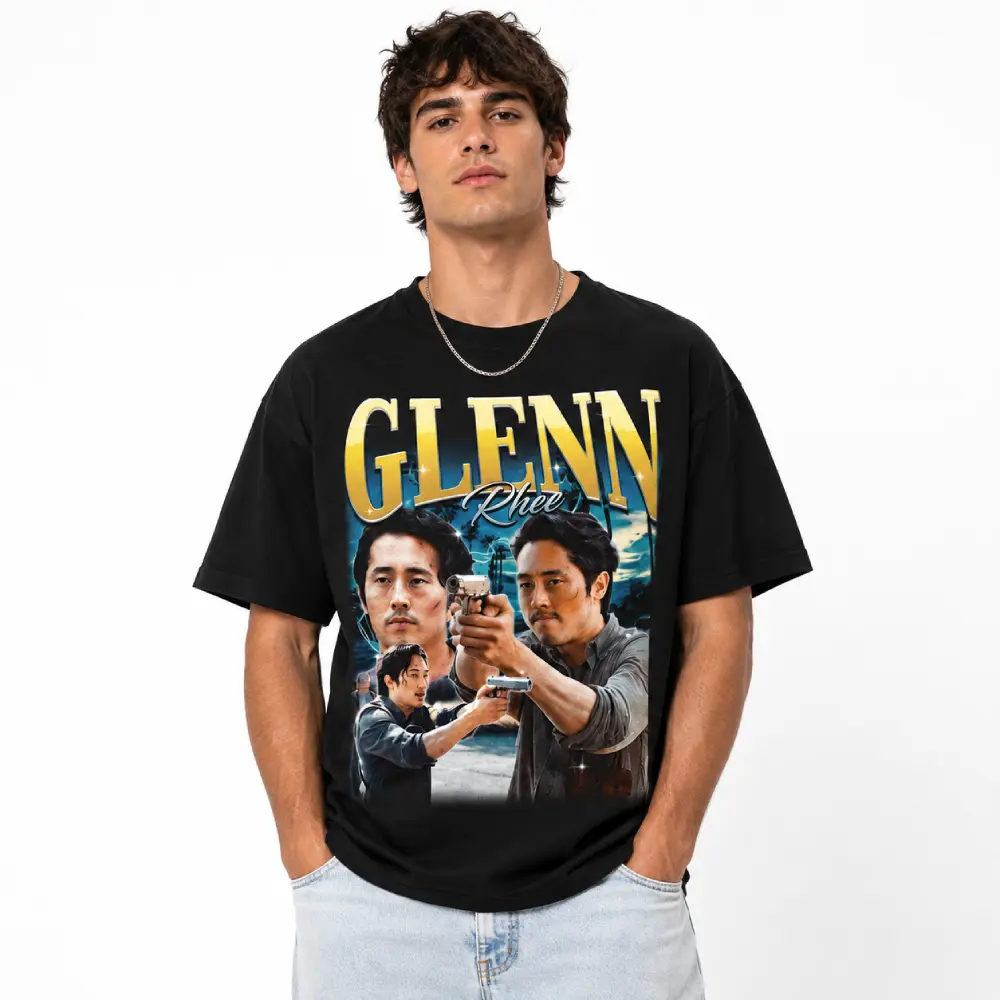 Glenn Rhee Shirt, The Walking Dead T-Shirt, TWD Graphic Tee, Retro Vintage Fan Merch, Zombie Series Gift Cotton Fit Top Womenswear