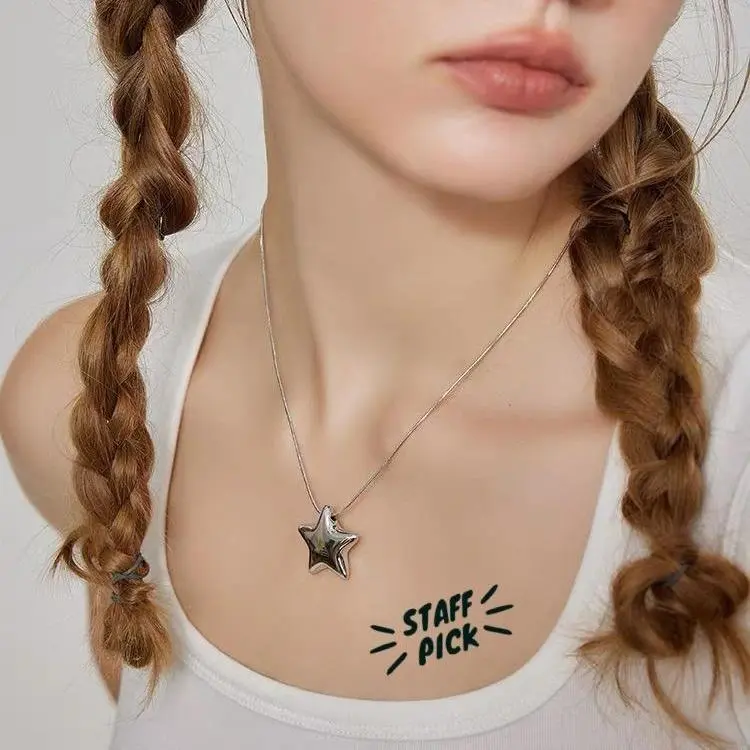 OUFER BODY JEWELRY Women's Gold-Plated Stainless Steel Blinged-Out Bubble Star Pendant Necklace - Hand-Polished, Water-Safe, Stainless Steel Jewelry, Gold Aesthetic, Casual Daily Wear Star Shape Accessory, Unisex, Bubble Star Design, Errands