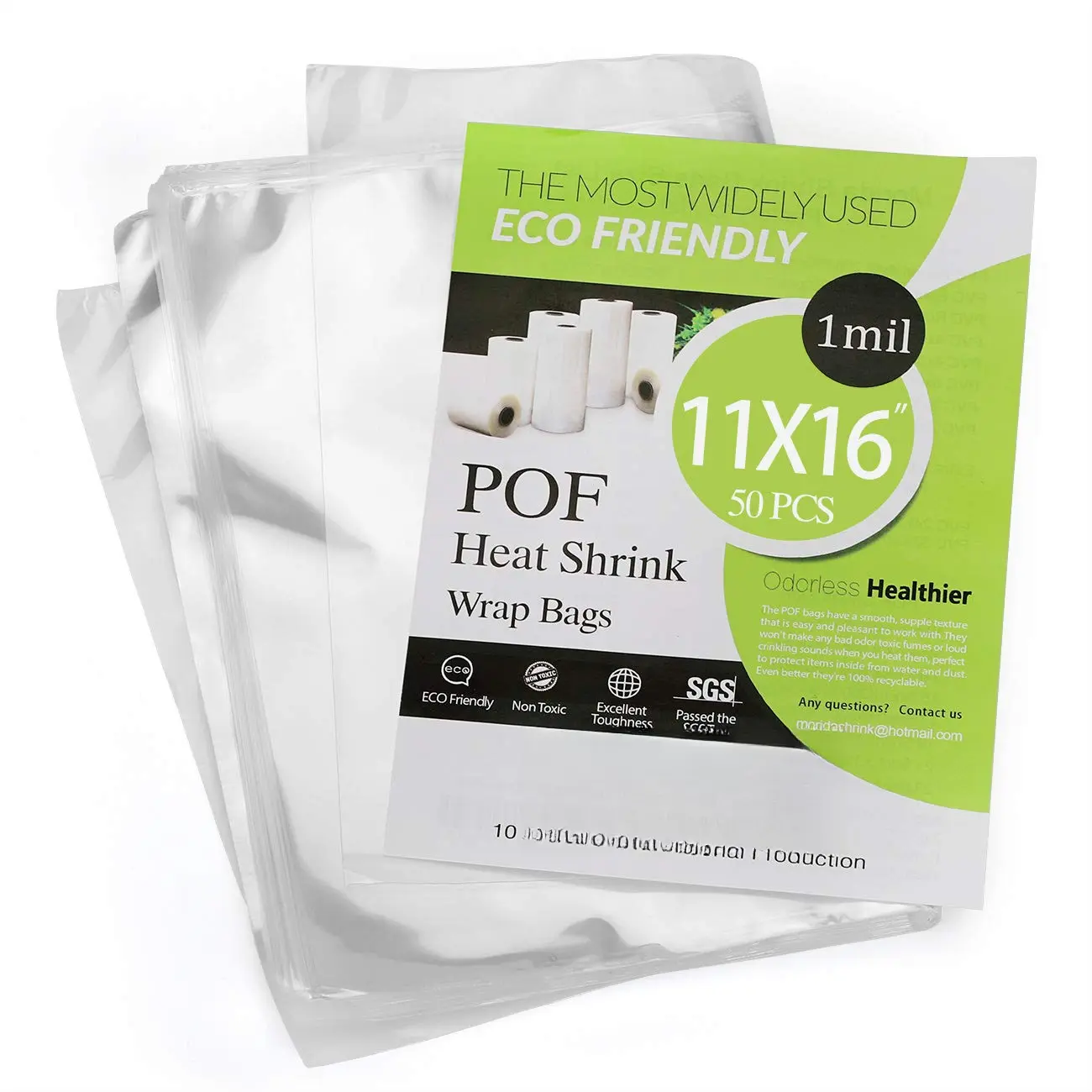 50 count 11X16 inch POF Heat Shrink Wrap Bags 100 Gauge, Softer, Clear Film for Gifts, Bottles, DIY Handmade Crafts,  Packaging, Odorless, ,  Safety Quality