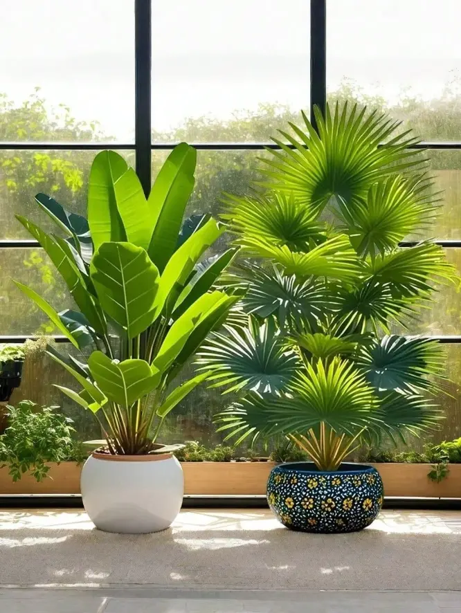 2PCS Artificial Palm Trees  | Indoor & Outdoor Floor Standing Greenery for Living Room, Office, Hotel Lobby, Patio & Event Decoration POT NOT INCLUDED