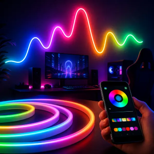 3m RGBIC Neon LED Strip Lights, Flexible Color-Changing Indoor LED Lights with App Control, Music Sync, Multiple Modes for Bedroom, Gaming Room Decor
