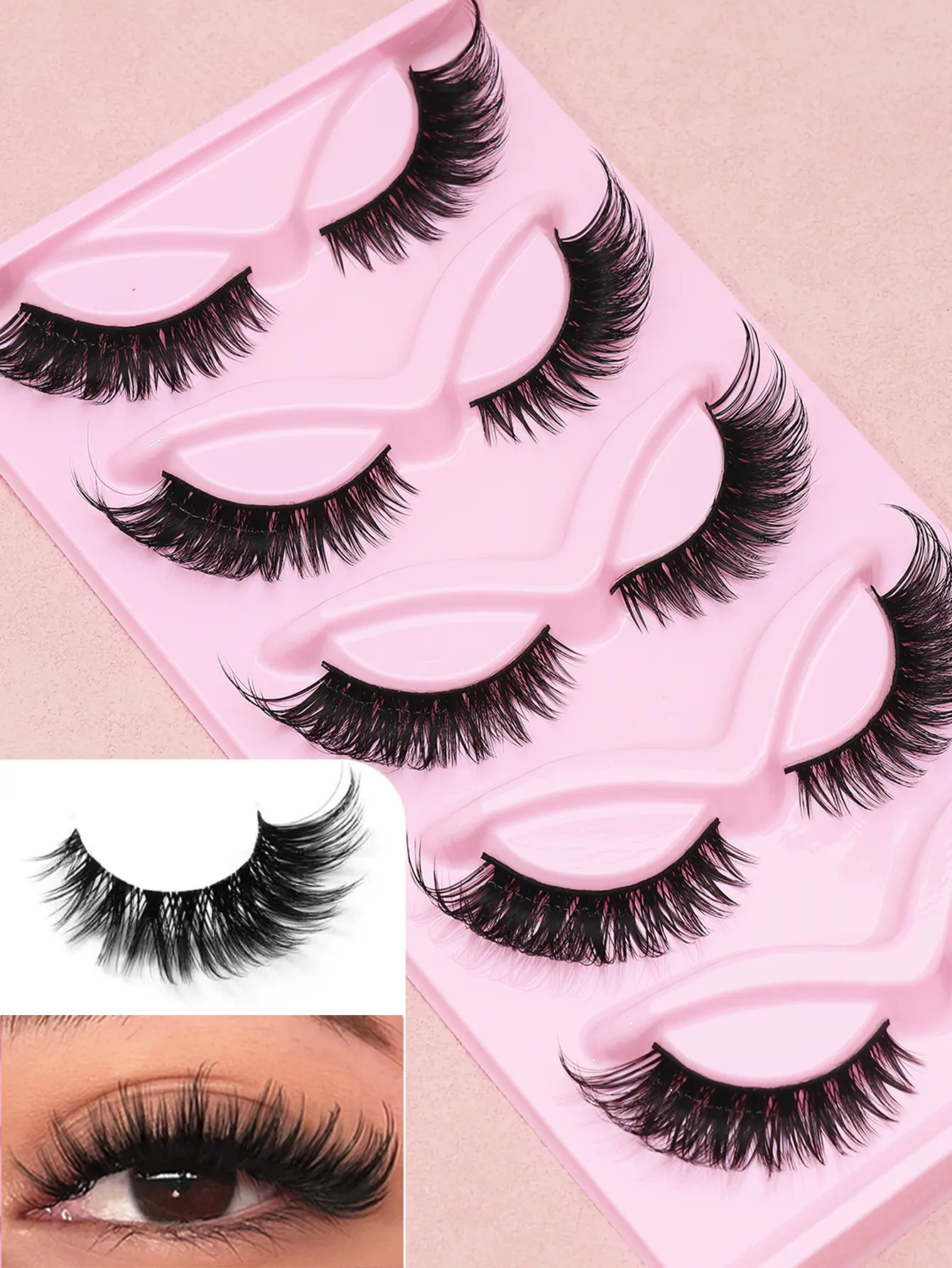 5 pairs of natural fluffy, soft, and dense 3D mink fur false eyelashes for fox eye tail, black slim and long, multi-layer design, suitable for makeup occasions weddings fashionable and popular makeup tools