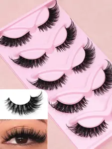 5 pairs of natural fluffy, soft, and dense 3D mink fur false eyelashes for fox eye tail, black slim and long, multi-layer design, suitable for makeup occasions weddings fashionable and popular makeup tools