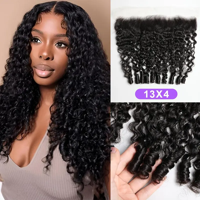 Lemoda 13x6/13X6/5X5/4X4 Lace Frontal 14-22 Inch Burmese Curly /Straight/Body/Deep/Water Wave HD Transparent Lace Frontals 12A Brazilian Virgin Human Hair Lace Frontal Closure Natural Black