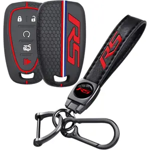 RS Emblem Key Fob Cover with Keychain for Camaro RS Equinox Malibu Traverse Blazer Cruze Trailblazer Trax Sonic Spark Remote Control Key Fob Protect Shell Key Holder for Chevy Accessories (Red,RS)