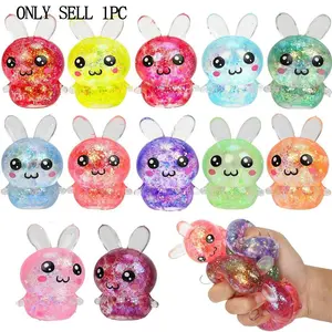 Shiny Bunny Stress Relief Toy with Soft Sensory Fidget Features, Soft Rebound Relaxation Toy for Children and Adults, Cute Elastic Collection for Birthdays Christmas Thanksgiving Parties Desk Decor and Holiday Gifts