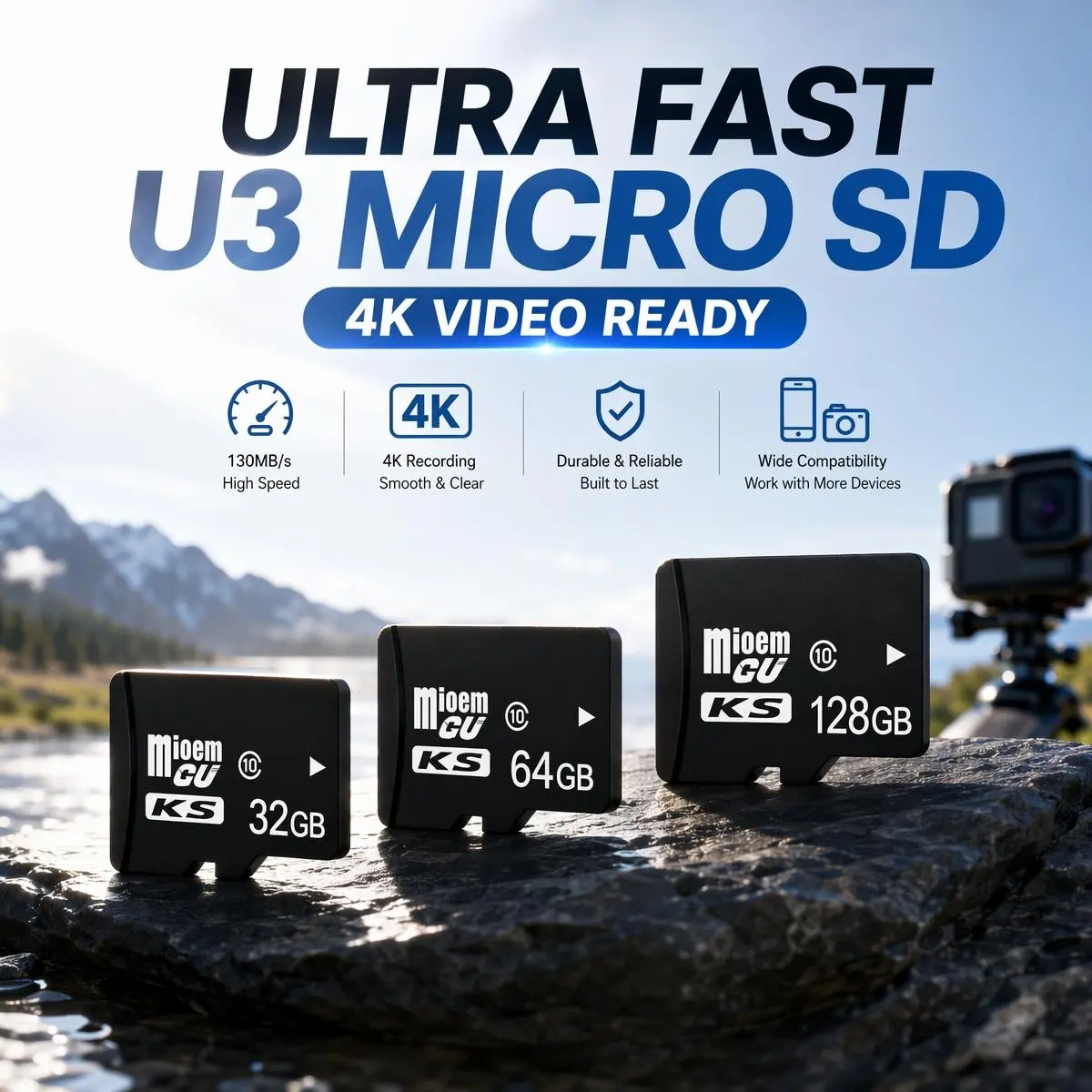 High Speed Micro SD Card 32GB 64GB 128GB MicroSDXC Memory Card U3 Class 10 Fast Storage Card for Security Camera Phone Action Cam Nintendo Switch Cool Tech Gifts for Teens Teen Boys Tech Enthusiasts Birthday Graduation Gift Ideas Trendy Stuff 2026