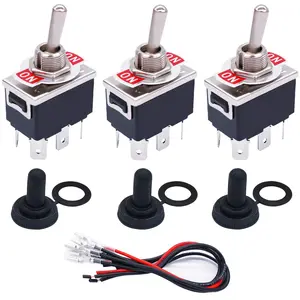 3 Pcs Toggle Rocker Switches ON/ON 6 Pin 2 Position Latching DPDT Heavy Duty 16A 250VAC Spade Terminal Metal Bat Switch with Waterproof Boat Cap and 6.3mm Terminal Wires TEN-1321MX-B202