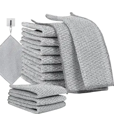 Multipurpose Non-Scratch Wire Dishcloths - Double-Layer Reusable Steel Mesh Dishwashing Rags, Non-Scratch, Long-Lasting Stain Removal, Washable for Kitchen Sinks, Pans & Countertops, 10 Count