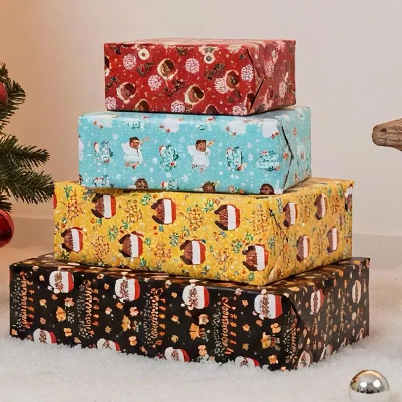 African American Christmas Wrapping Paper 12 Sheets with Festive Designs and Vibrant Patterns for Holiday Gifts