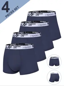 Men's Underwear Set, Letter Waistband Plain Color Men's Briefs, Comfortable Elastic, Casual Daily Wear, Large Size Sports Pants, Solid Color Underwear, Sports Fitness Underwear, Workout Underwear, Workout Gym Underwear