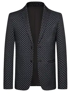 Men's Houndstooth Button Front Blazer, Slim-Fitting Long Sleeve Jacket, Casual Business Party Commute Wear, Classic Suit, All Seasons Fashion, Menswear