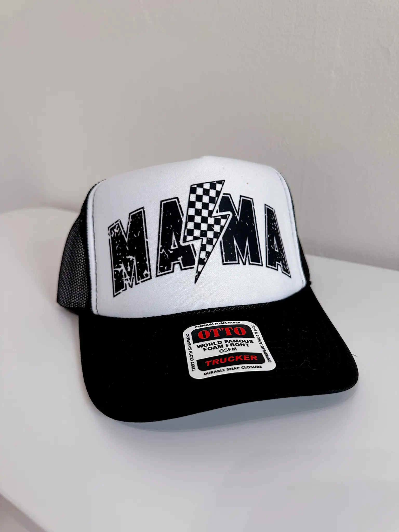 Mama Trucker Hat, Checkered Trucker Hat, Black and White Hat, Lighting bolt, Girl Boy, Boy Mom, Mom Gift
