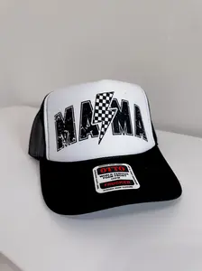 Mama Trucker Hat, Checkered Trucker Hat, Black and White Hat, Lighting bolt, Girl Boy, Boy Mom, Mom Gift