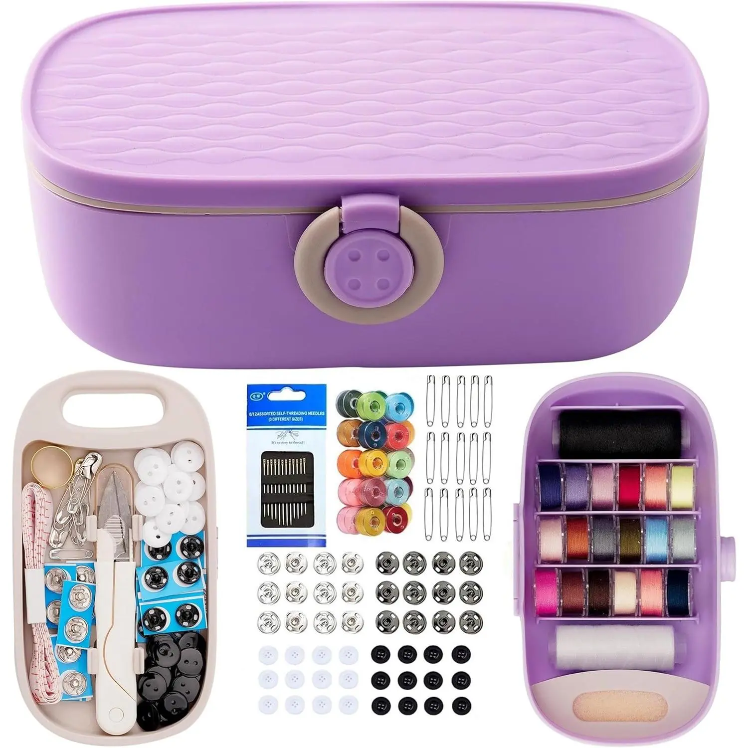 Sewing Project Kit, 140 count Travel Family Sewing Supplies Repair Kit Portable Small Traveler Sewing Kit Sewing Thread Accessories DIY Sewing Supplies Organizer (PP Sewing Kit)