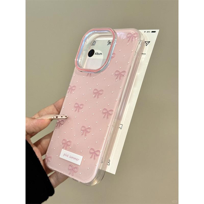 Single-Layer Foundation-Pink Bow Phone Case — Compatible with iPhone 16 Pro Max, Apple 15 (New Model), 14 Pro, and 13 Pro — Cute Style