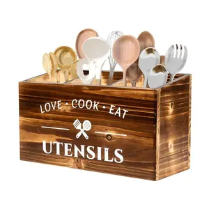 1pcs 3 Compartment Wooden Knife Fork Box, Country Style Kitchen Utensil Rack, Tabletop Storage Container, Restaurant & Coffee Shop Organizer