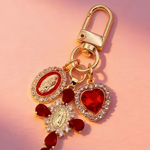 Christmas Cross Heart Keychain Pendant, Fashionable Accessory, Aesthetic Keychain, Stylish Cross Design, Perfect Gift Idea, Trendy Key Ring Attachment