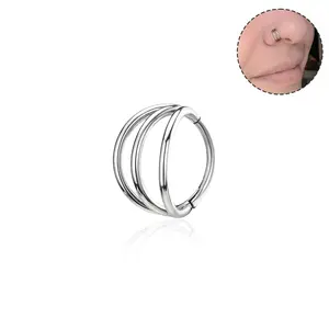 Oufer 20G Triple Layers Stainless Steel Hinged Segment Nose Ring Helix Piercing Jewelry