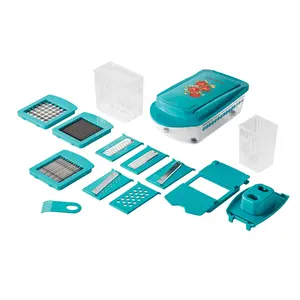 Vintage Floral 8-In-1 Food Slicer & Chopper - 8-Sheet Interchangeable Blades, Safety Holder Included, 10.71" Width, 4.17" Height, Detachable Design