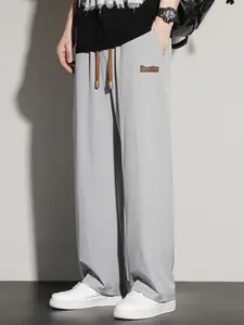 Men's Summer Straight Leg Long Pants, Loose Wide Leg Drawstring Sweatpants, Four-Way Stretch Ice Silk Casual Sports Pants, Casual Sportswear Pants