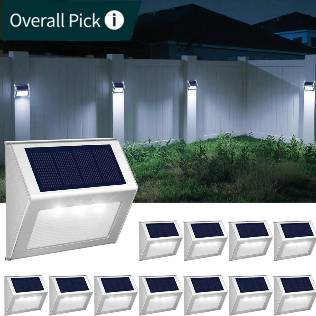 【2024 Overall Pick】Outdoor Fence Lights, Solar Powered Deck Lights Waterproof Stairs Light Stainless Steel Security Wall Lamps for Step Walkway Patio Garden Pathway, Gift