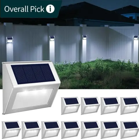 【2024 Overall Pick】Outdoor Fence Lights, Solar Powered Deck Lights Waterproof Stairs Light Stainless Steel Security Wall Lamps for Step Walkway Patio Garden Pathway, Gift