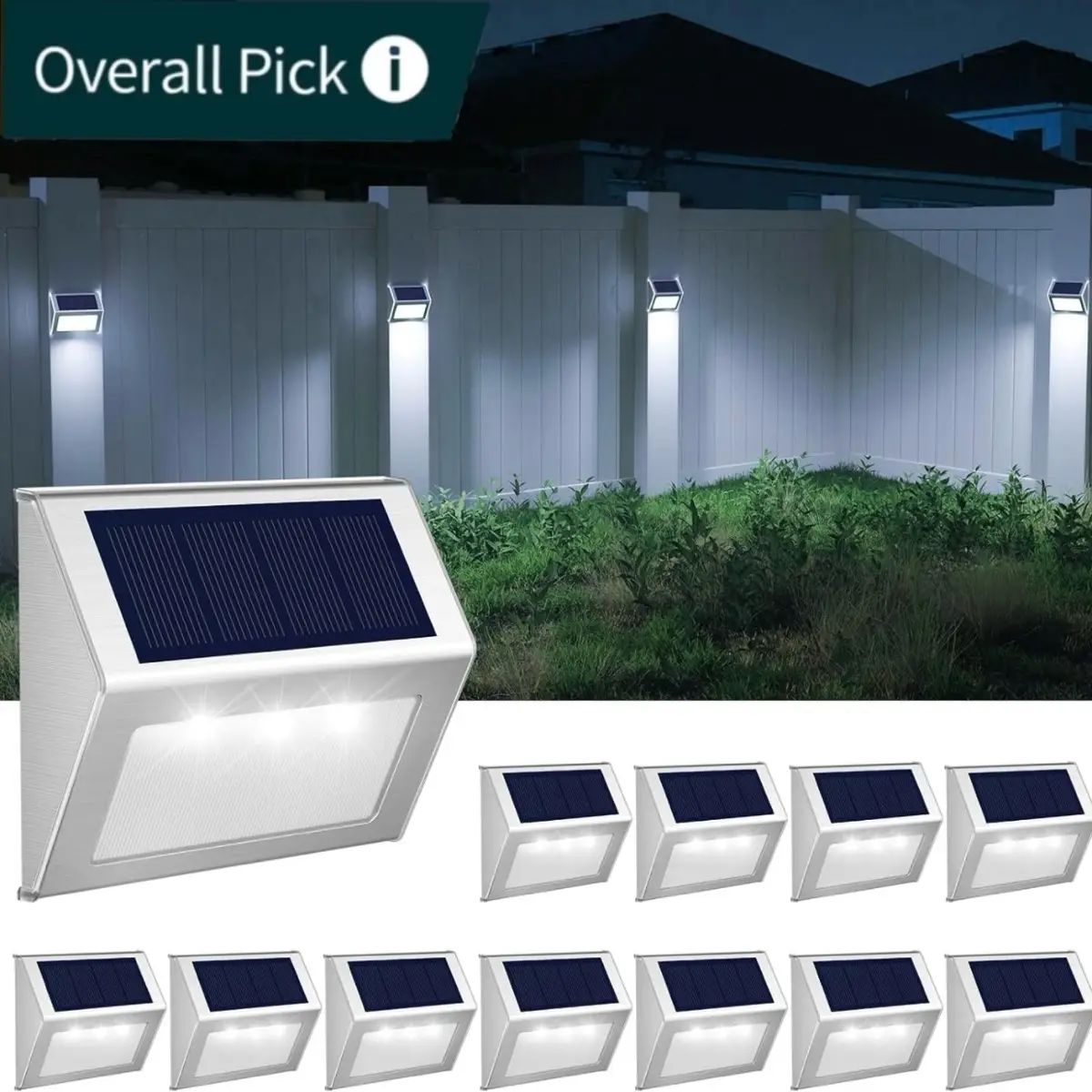 【2024 Overall Pick】Outdoor Fence Lights, Solar Powered Deck Lights Waterproof Stairs Light Stainless Steel Security Wall Lamps for Step Walkway Patio