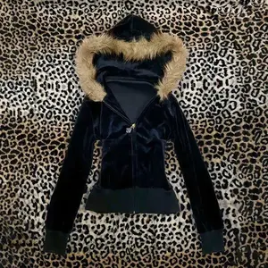 Hoodie Coat Women Punk Hooded Sweatshirt Fur Collar Jacket Zipper Pockets Female Streetwear Vintage Outerwear Spring 2026