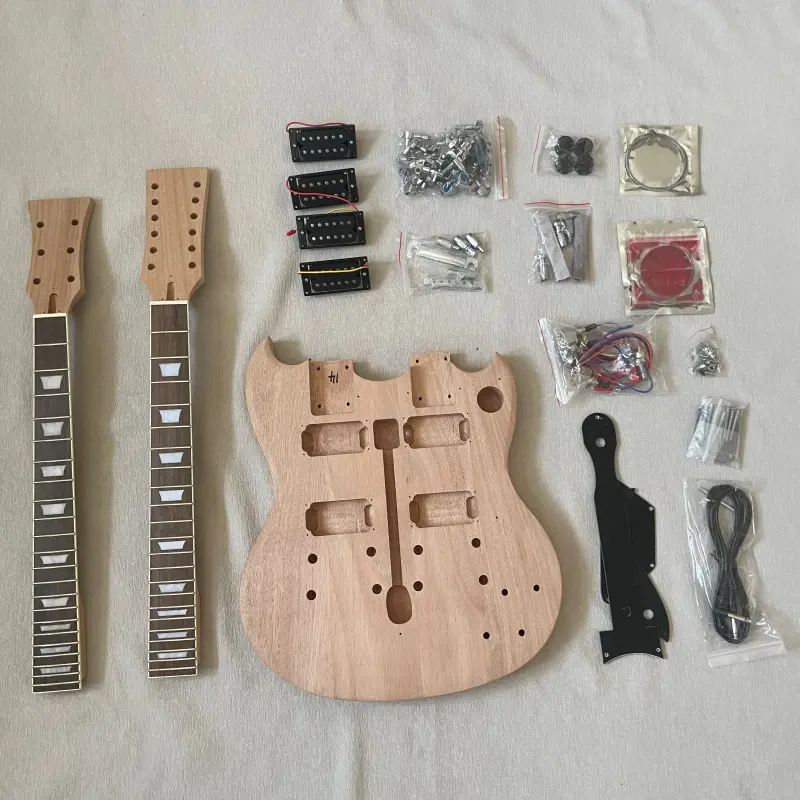 Double Neck DIY Electric Guitar Kit 12 String Mahogany Body Rosewood Fingerboard