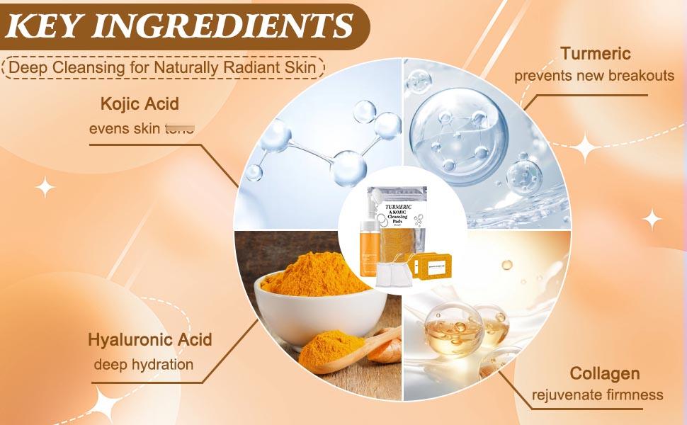 5Pcs Turmeric Wash and Care Three-Piece Set, Turmeric Facial Cleanser & Turmeric Soap Bar*3& Turmeric Face Scrub Pads, Face & Body Cleanser, Turmeric Cleansing Skincare Set, Deep Cleansing
