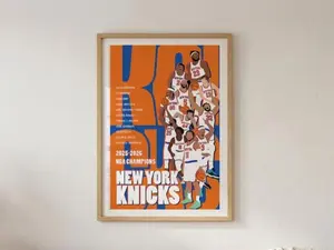 New York Knicks 2025-2026 NBA Champions Poster Roster Wall Art Print
