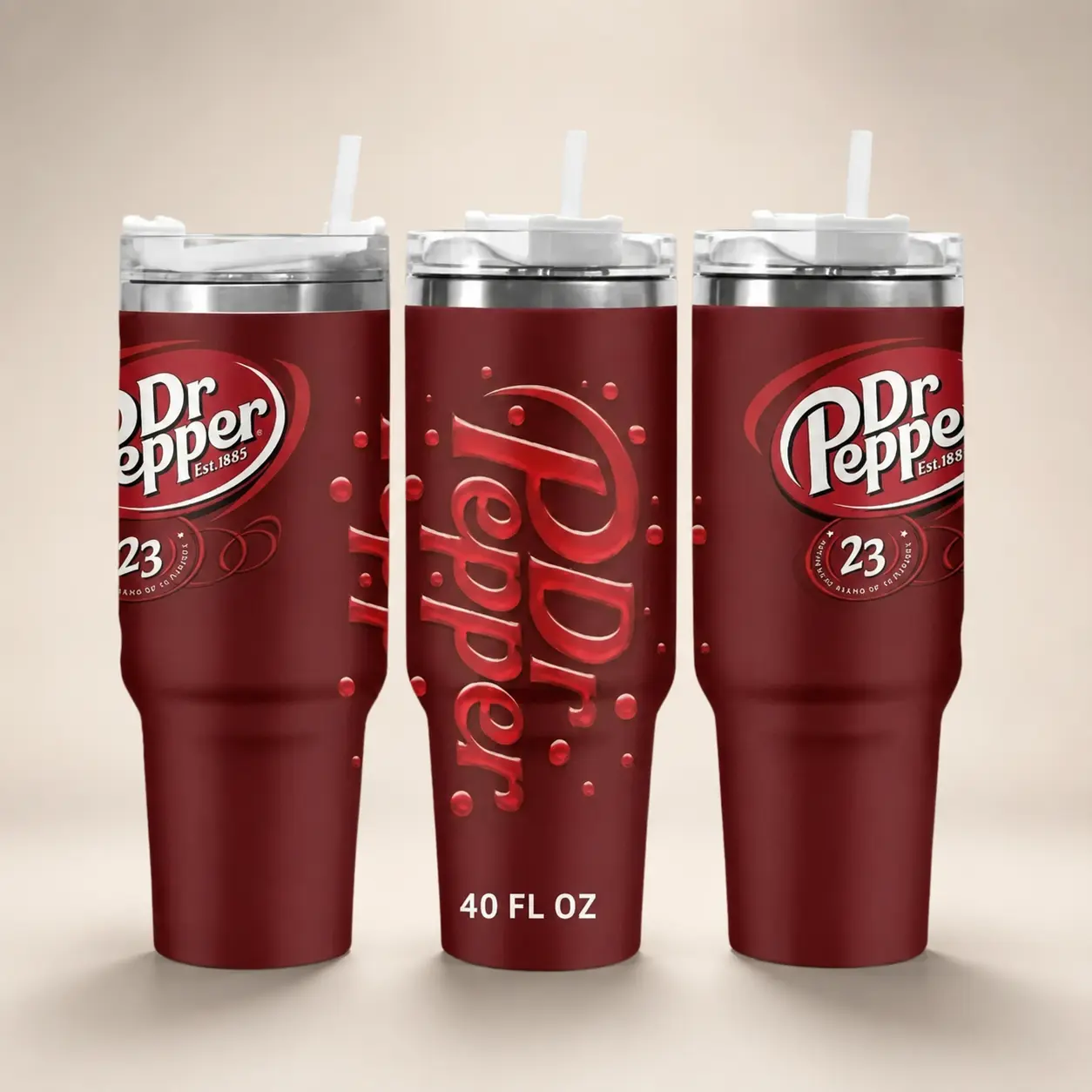 Dr Pepper 40oz Tumbler with Straw Stainless Steel Insulated Cup 40 FL OZ Perfect for On-the-Go Beverages Bottled Portable Washable