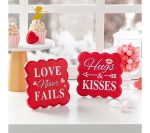 Glitzhome 6"H Set of 2 Valentine's Wooden Table Decor