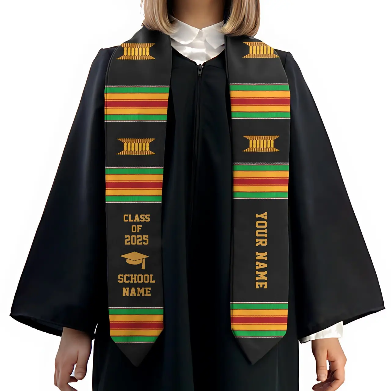 Personalized Kente Pattern Graduation Stoles Class of 2025 Kente Stoles Sash, Black Girl Magic, Black Grad Stole 2025 Gift ID-0415-LKFI