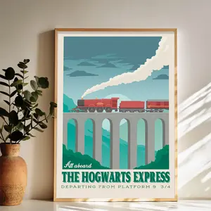 All aboard The Hogwarts Express Poster Wall Art Vintage Black and White Art Posters Funky Aesthetic Canvas Prints Retro Bar Cart Decor for Bar Bedroom