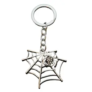 Spider Web Silver Charm Keychain Key Chain Gift Scary Spooky Halloween Party