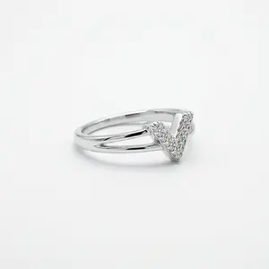 [AB008] Heart Ring Double Layer SIlver 925 With Zirconia