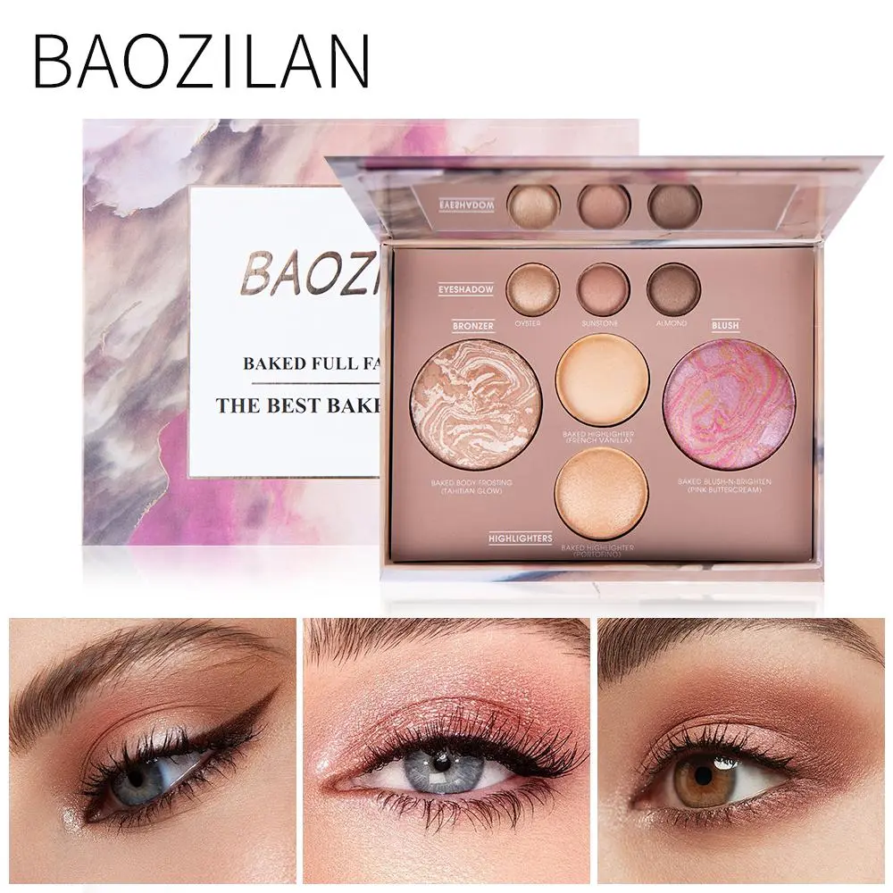 BAOZILAN 7 Colors Beauty Eyeshadow & Highlighter Palette, Multi-Purpose Face Makeup with Pearlescent and Matte Shades, Compact with Mirror
