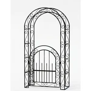Garvee 8 FT Garden Archway with Single Gate, Metal Arbor for Weddings, Parties & Outdoor Decor, Sturdy Trellis for Roses, Vines & Climbing Plants, Easy Assembly with Ground Stakes