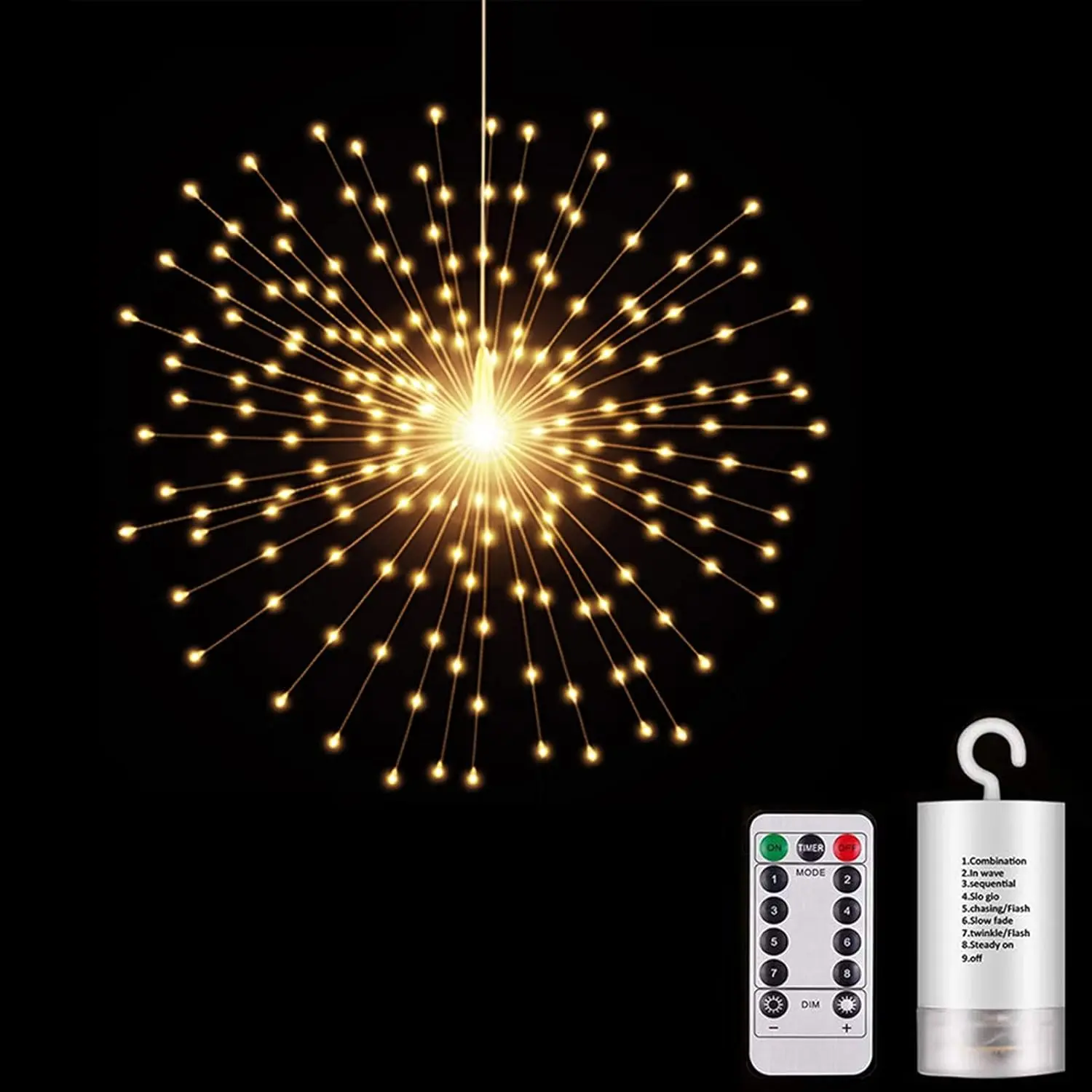 200 LED Starburst Sphere Lights,Firework Light Battery Powered, Tent Chandelier Remote Control, Waterproof Hanging Lights for Gardens Courtyards Porches Christmas Party Home Decor(Warm White)