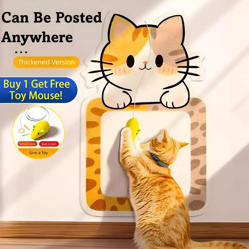 Cat Scratcher Wall Mount – [Buy 1 Get Free Toy Mouse!] Thick & Durable Scratch Pad for Wall, Sofa, Cabinet, Glass – Scratch Resistant Protector – Personalized Cat Tree Tower – Multi-Style Options for Small Cats