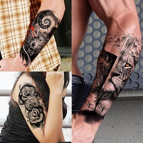 36 Sheets Temporary Tattoos Stickers, 12 Sheets Fake Body Arm Chest Shoulder Tattoos for Men or Women with 24 Sheets Tiny Black Waterproof
