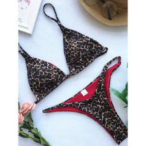 2025 novel Women'S Leopard Print Bikini Push-Up Bra Thong or-pieces Knotted High Cut Bathing Suit