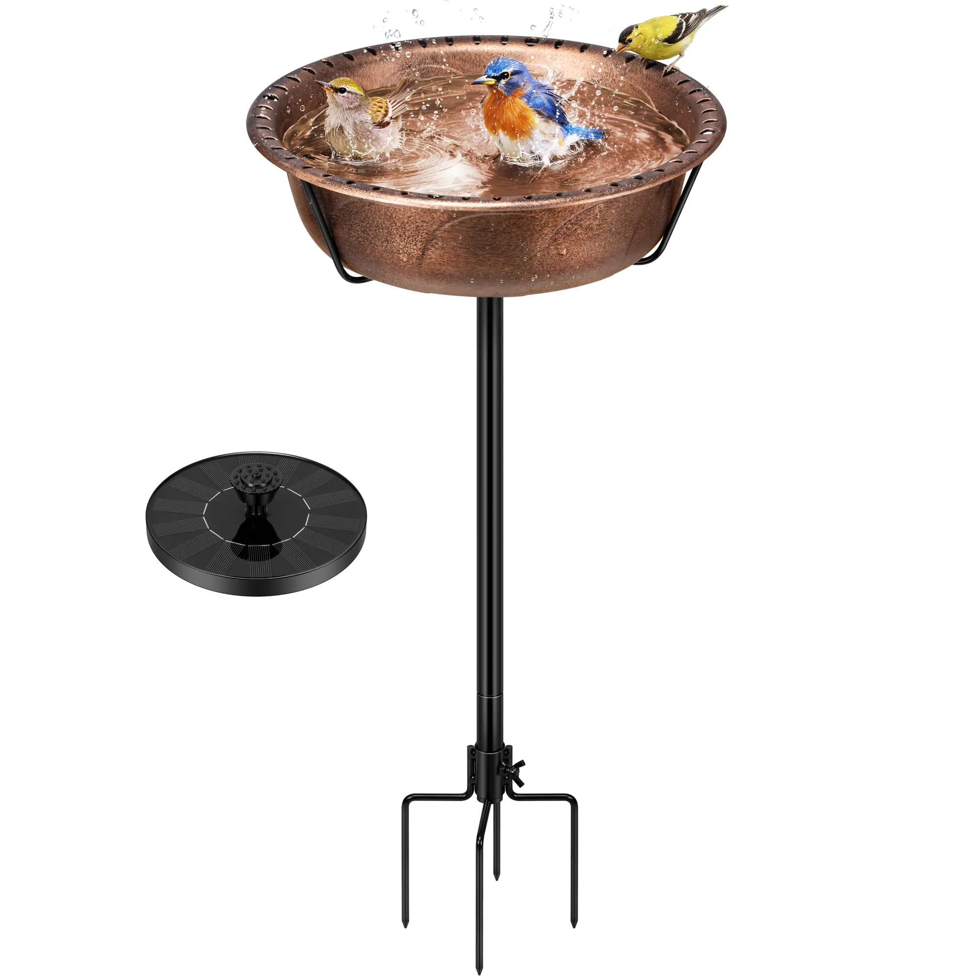 VIVOHOME Round Bird Bath with Solar Fountain for Outside, Weather-Resistant ABS Birdbath Bowl with Solar Powered Pump, Metal Ground Stake for Outdoor, Garden, 1.45 Gallons