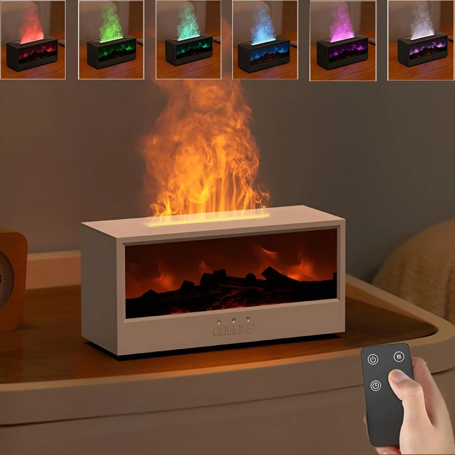 Wall Fireplace Flame Diffuser Humidifier, Essential Oil Diffuser with 7 Color Lights and Timer, Auto Shut off Ultrasonic Cold Mist Aromatherapy Home Air Humidifier for Home, Bedroom, Office, Yoga, Aromatherapy Diffusers, Humidifier Atmosphere Light