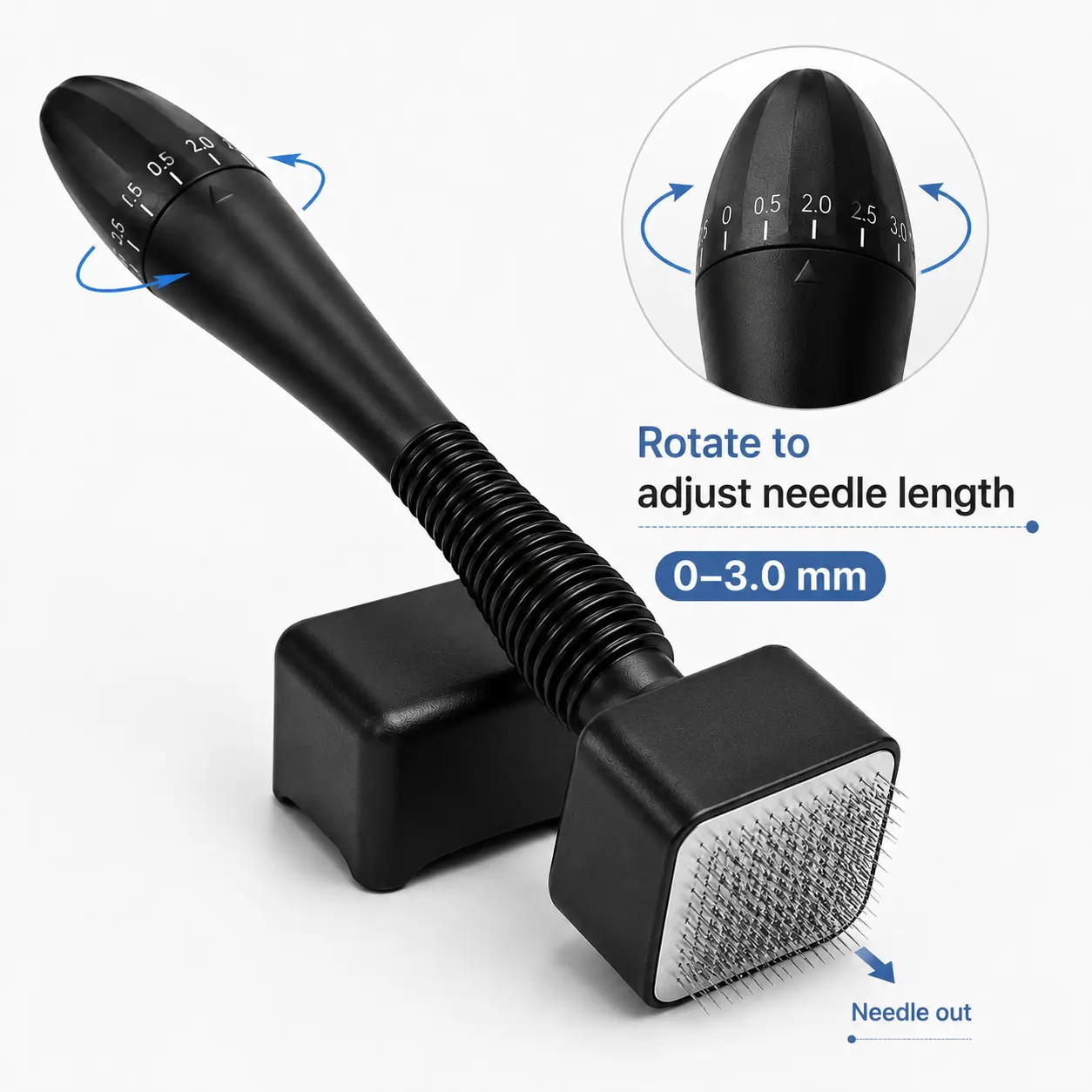At-Home Facial Derma Stamp Microneedling Tool - Durable Stainless Steel 30G Adjustable-Depth Tips, Reusable Handle Beauty Product (Tool-Only)