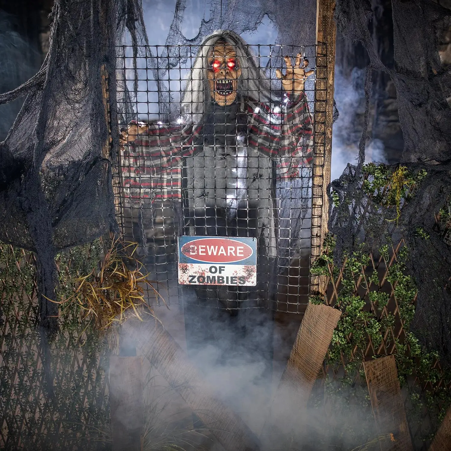 Animated Electric Fence Beware of Zombies Halloween Decoration, 5 Ft.