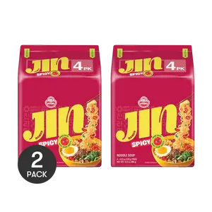OTTOGI Jin Ramen Spicy Flavor 4-Pack (8 Packs Total) -Korean Instant Noodles, Authentic Korean Ramyun, 480g x 2